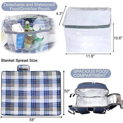 Picnic Backpack with Cooler Bag, Wine Pouch, Blanket