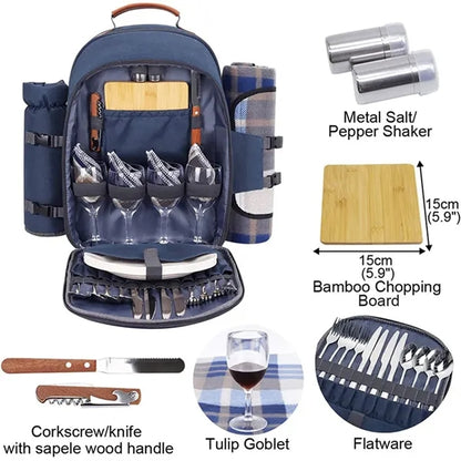 Picnic Backpack with Cooler Bag, Wine Pouch, Blanket