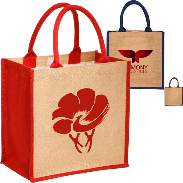 Laminated Jute Bags w/ Colored Sides and Handles