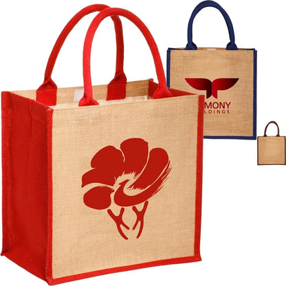 Laminated Jute Bags w/ Colored Sides and Handles