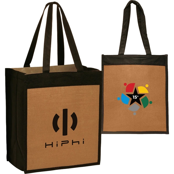 Convention Laminated Jute Tote Bag w/ Black Panels