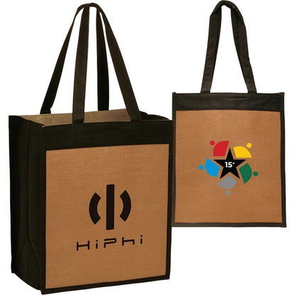 Convention Laminated Jute Tote Bag w/ Black Panels
