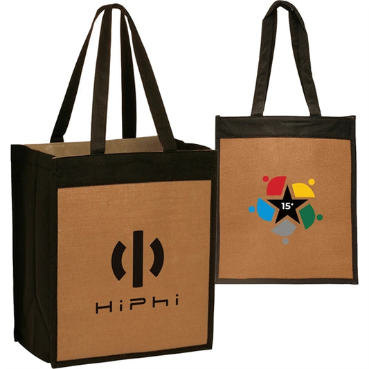Convention Laminated Jute Tote Bag w/ Black Panels