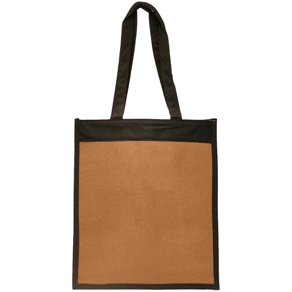 Convention Laminated Jute Tote Bag w/ Black Panels