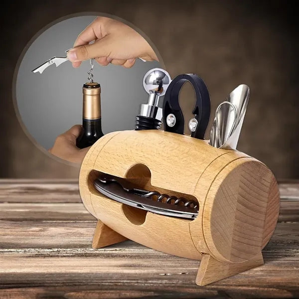 Wine Bottle Opener Set In Barrel
