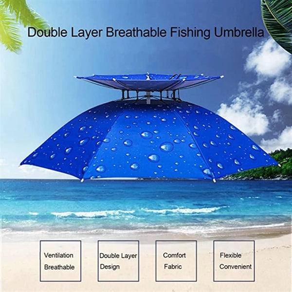 Fishing Double Canopy Umbrella Hat Folding Sun Rain Cap