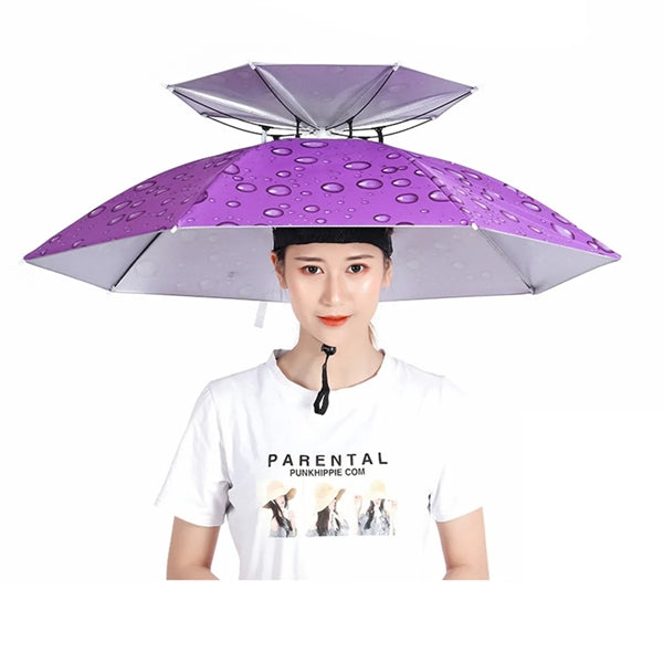 Fishing Double Canopy Umbrella Hat Folding Sun Rain Cap