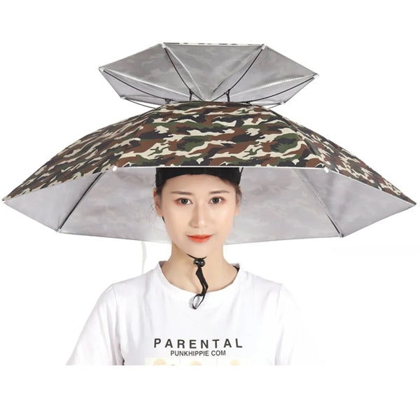 Fishing Double Canopy Umbrella Hat Folding Sun Rain Cap