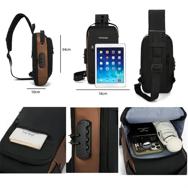 Waterproof Crossbody Chest Bag with Lock