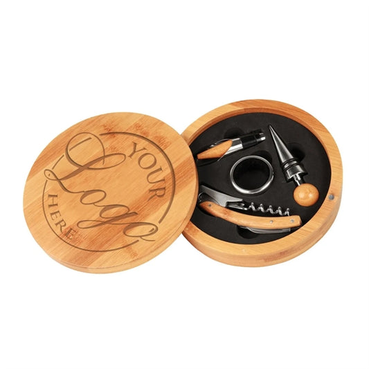 Portable Wine Accessory Kit In Bamboo Box