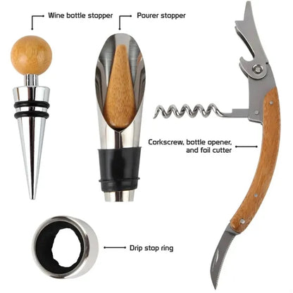 Portable Wine Accessory Kit In Bamboo Box