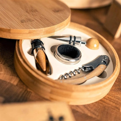 Portable Wine Accessory Kit In Bamboo Box