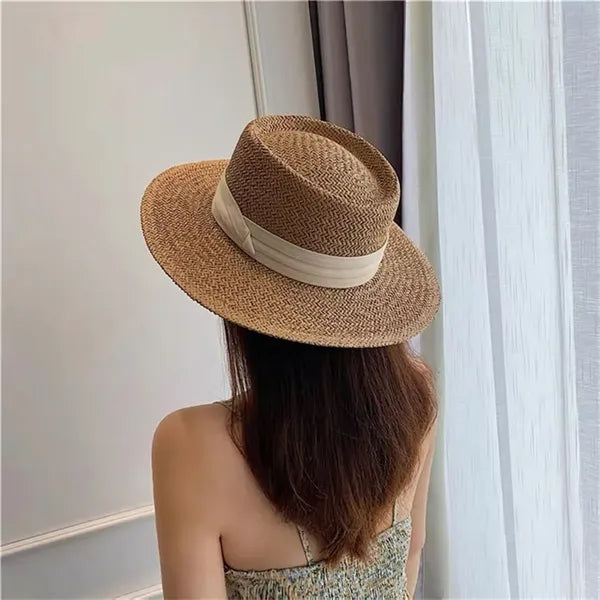 Womens Wide Brim Straw Summer Beach Sun Hat