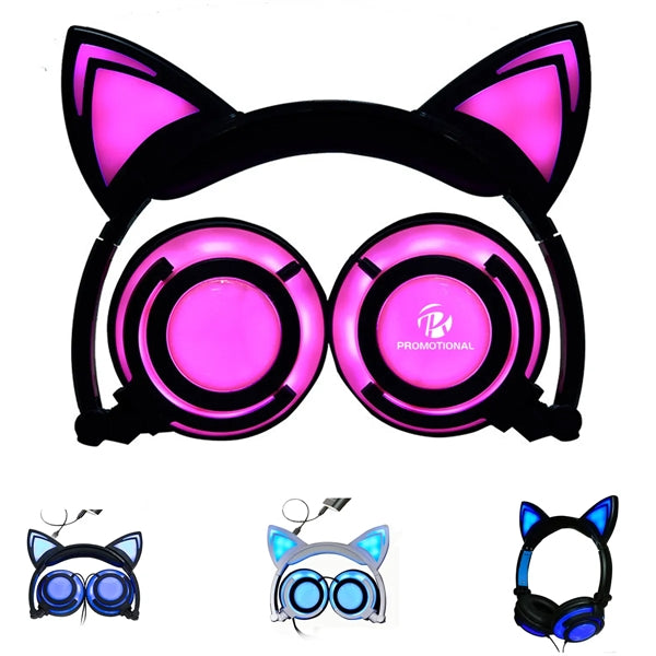 Glowing Cat Ear Wired Headphones for Kids