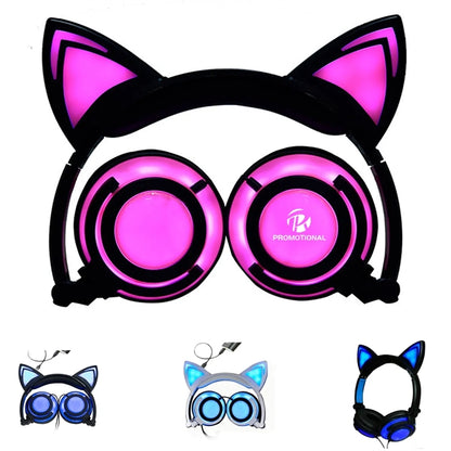Glowing Cat Ear Wired Headphones for Kids