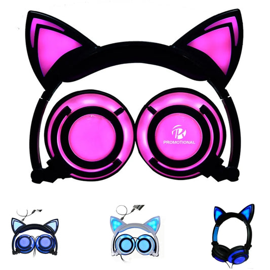 Glowing Cat Ear Wired Headphones for Kids
