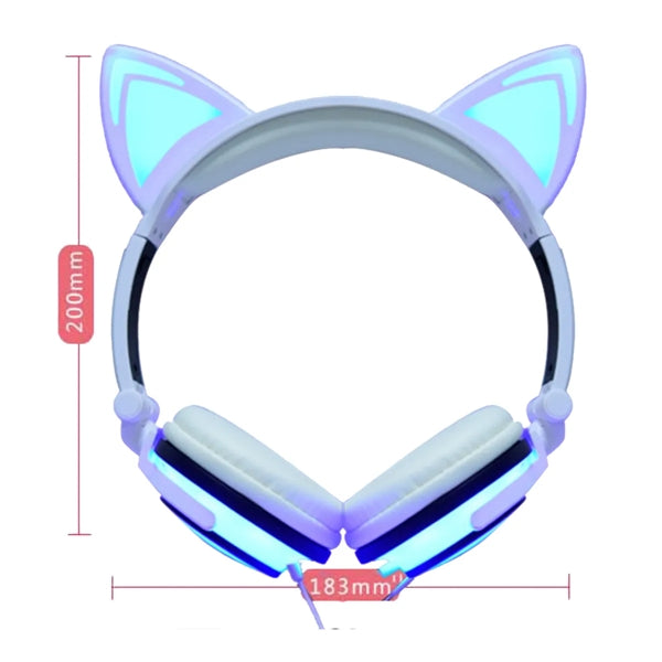 Glowing Cat Ear Wired Headphones for Kids