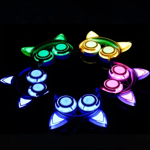 Glowing Cat Ear Wired Headphones for Kids