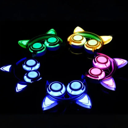 Glowing Cat Ear Wired Headphones for Kids