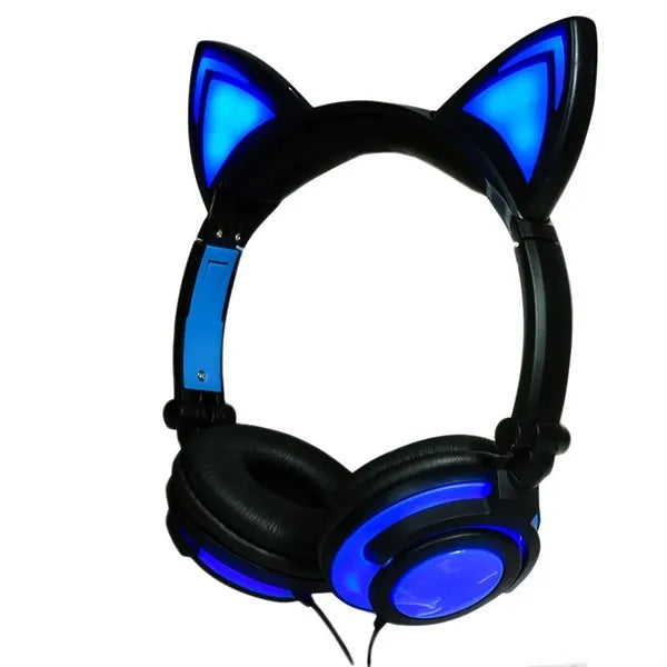 Glowing Cat Ear Wired Headphones for Kids