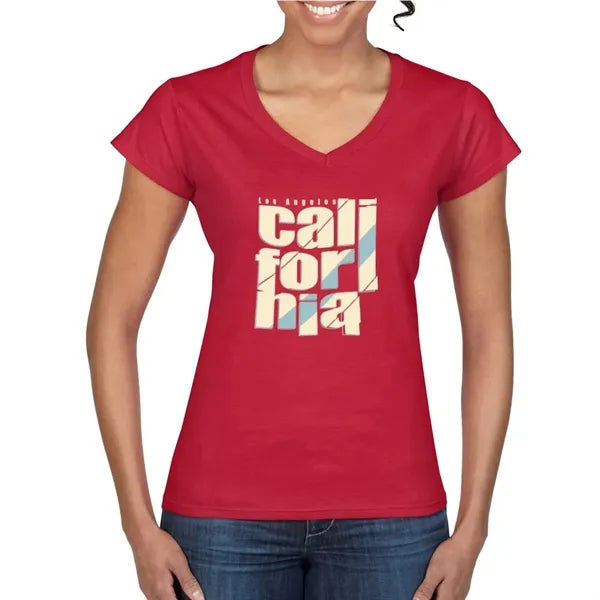 Printed Gildan Softstyle Ladies V-Neck Tees