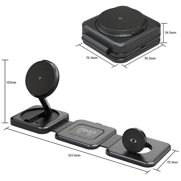3 In1 Wireless Charging Magnetic Foldable Charger Station