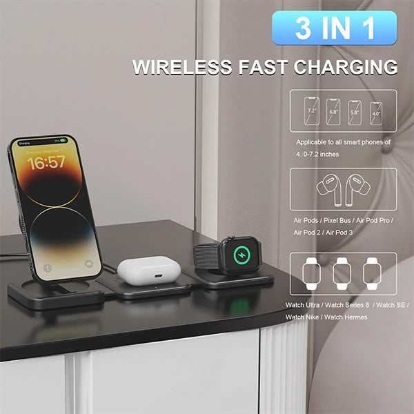 3 In1 Wireless Charging Magnetic Foldable Charger Station
