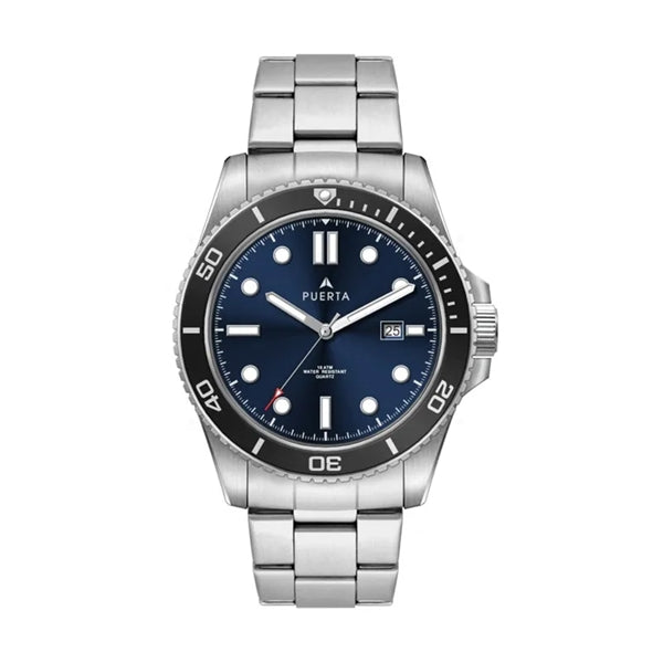 42.5MM,SS, SILVER CASE, BK BEZEL, 3-HAND MVT, DTE