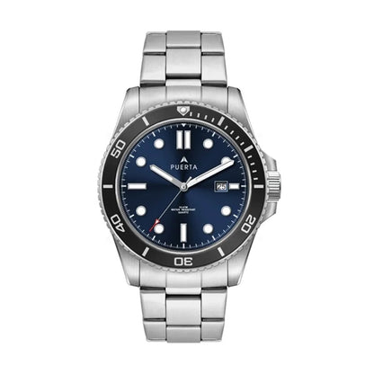 42.5MM,SS, SILVER CASE, BK BEZEL, 3-HAND MVT, DTE