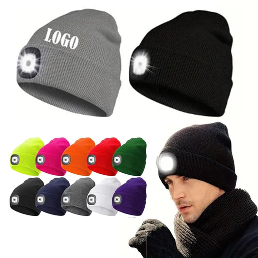 LED Beanie Hat with USB Rechargeable Light