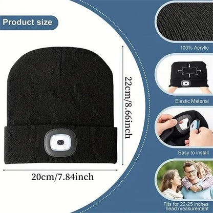 LED Beanie Hat with USB Rechargeable Light