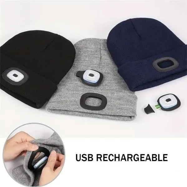 LED Beanie Hat with USB Rechargeable Light