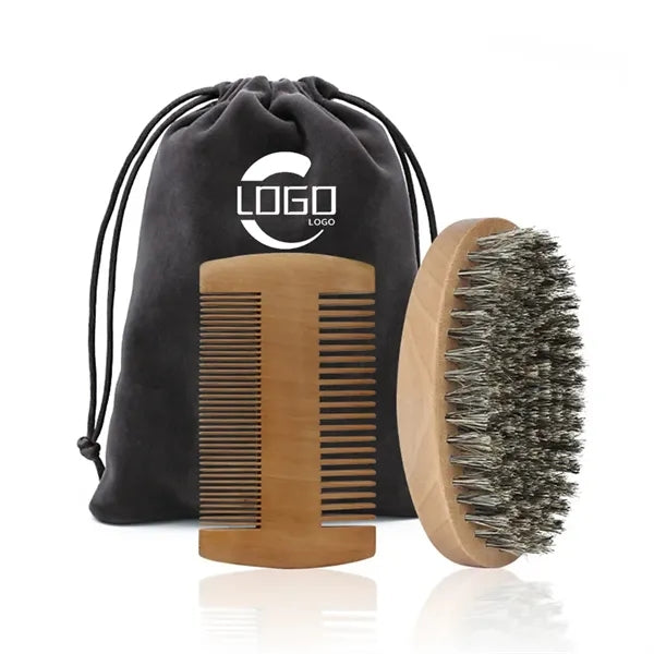 Wooden Beard Comb And Brush Set