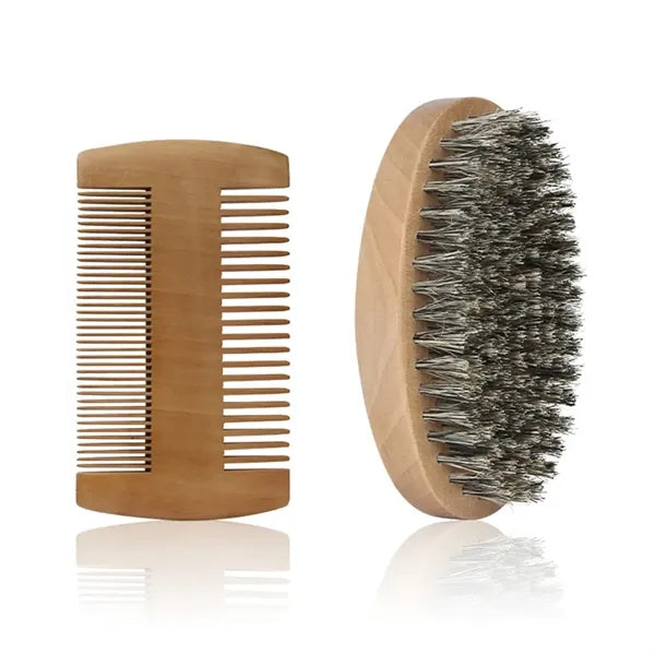 Wooden Beard Comb And Brush Set