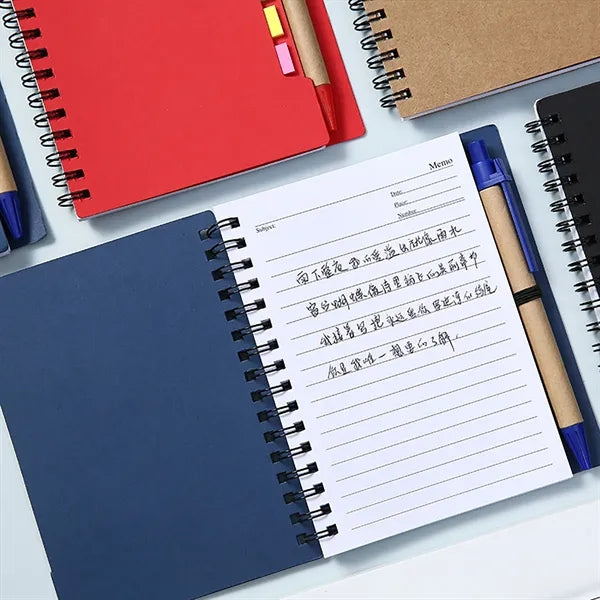 Spiral Notebook With Pen In Holder And Sticky Notes