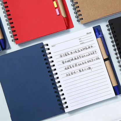Spiral Notebook With Pen In Holder And Sticky Notes