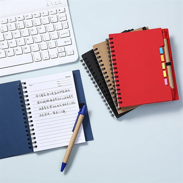 Spiral Notebook With Pen In Holder And Sticky Notes