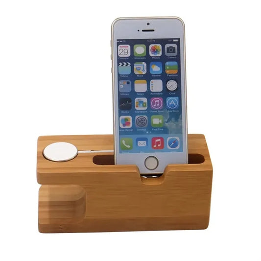 Watch And Mobile Phone Two-In-One Charging Bamboo Stand