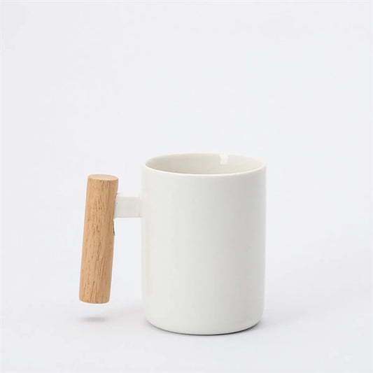Ceramic Mug With Lid And Wooden Handle
