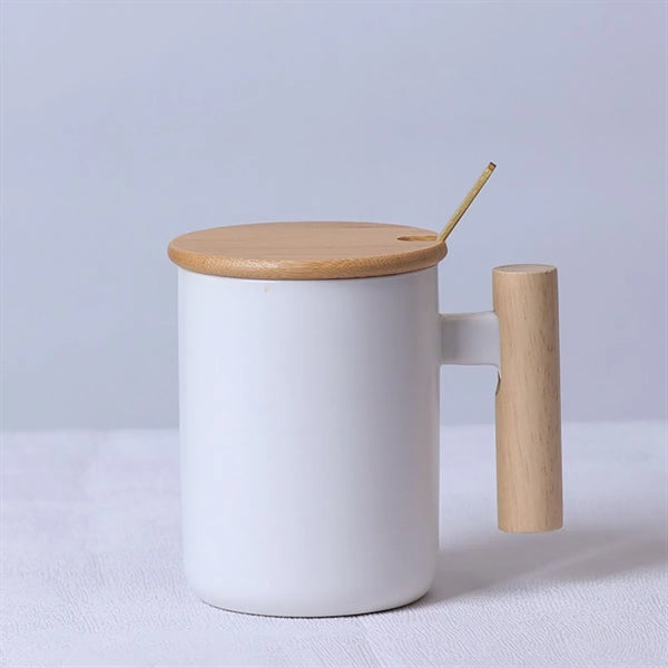 Ceramic Mug With Lid And Wooden Handle