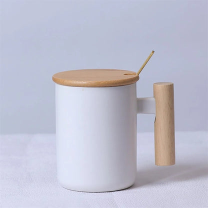 Ceramic Mug With Lid And Wooden Handle