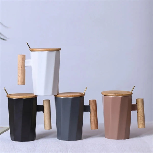 Ceramic Mug With Lid And Wooden Handle