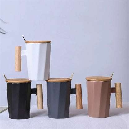 Ceramic Mug With Lid And Wooden Handle