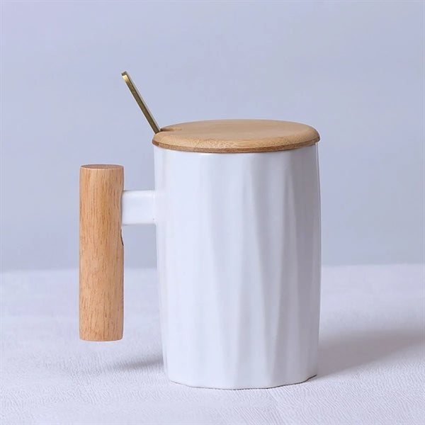 Ceramic Mug With Lid And Wooden Handle