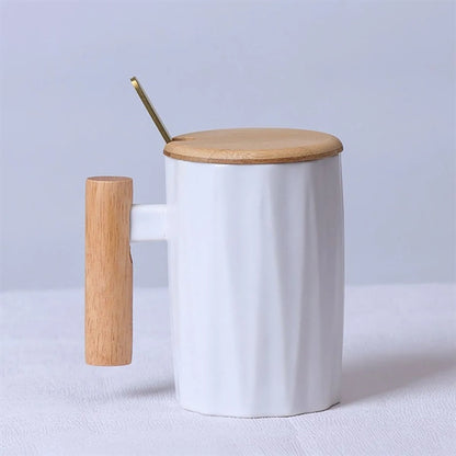 Ceramic Mug With Lid And Wooden Handle