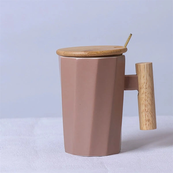 Ceramic Mug With Lid And Wooden Handle