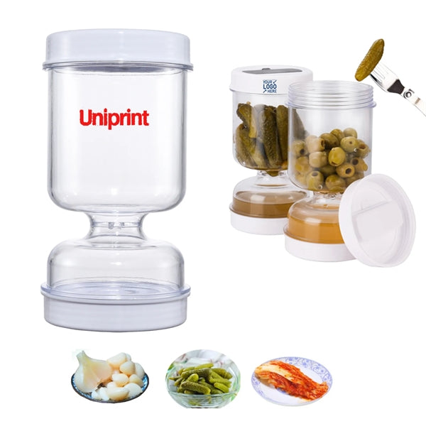 Pickle and Olive Hourglass Jar with Strainer Flip
