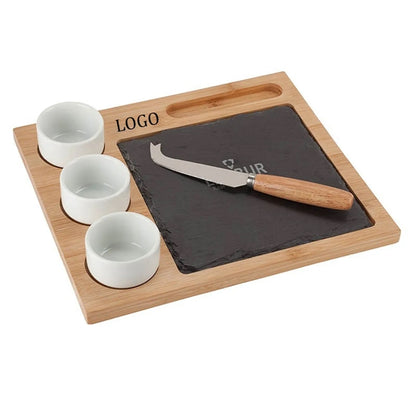 Cheese Board Set With1 Knife 3 Ceramic Bowls
