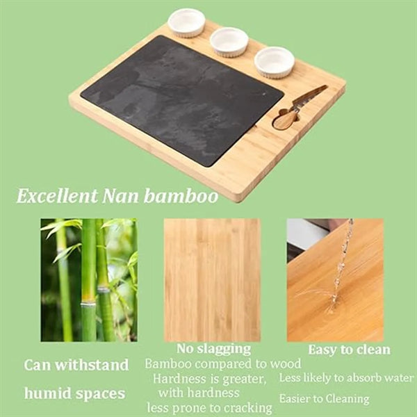 Cheese Board Set With1 Knife 3 Ceramic Bowls