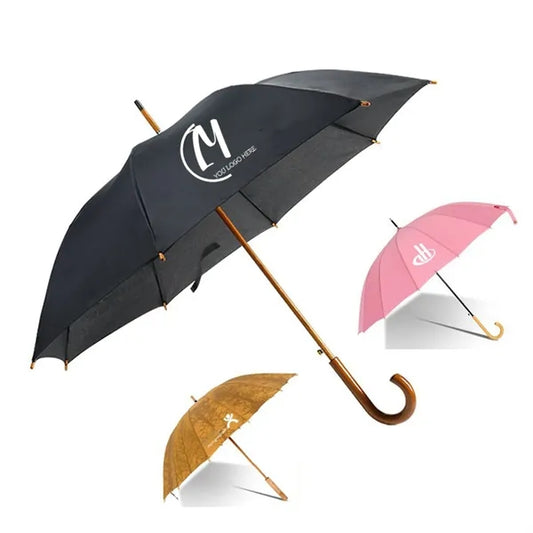 Bamboo Stick Umbrella Automatic Arc Classic Wood